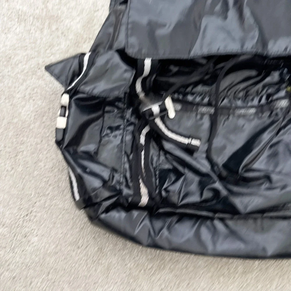 LeSportsac Voyager Black Patent‎ Drawstring Backpack Bag Large Travel